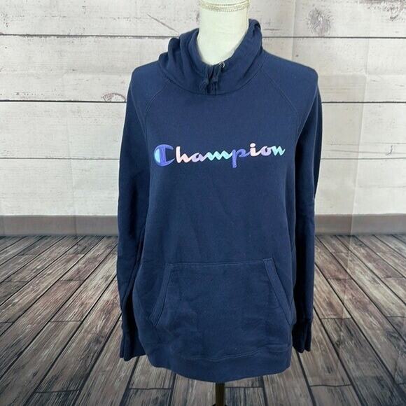 Champion Sweatshirt Womens Large Navy Long Sleeve Hoodie Pull Over - Picture 1 of 9
